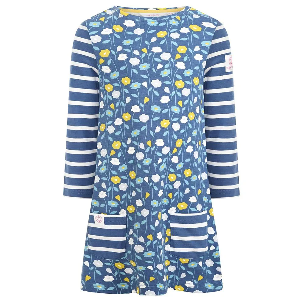 PRINTED DRESS L/S FLORAL LJ115C-BLUE - Image 3
